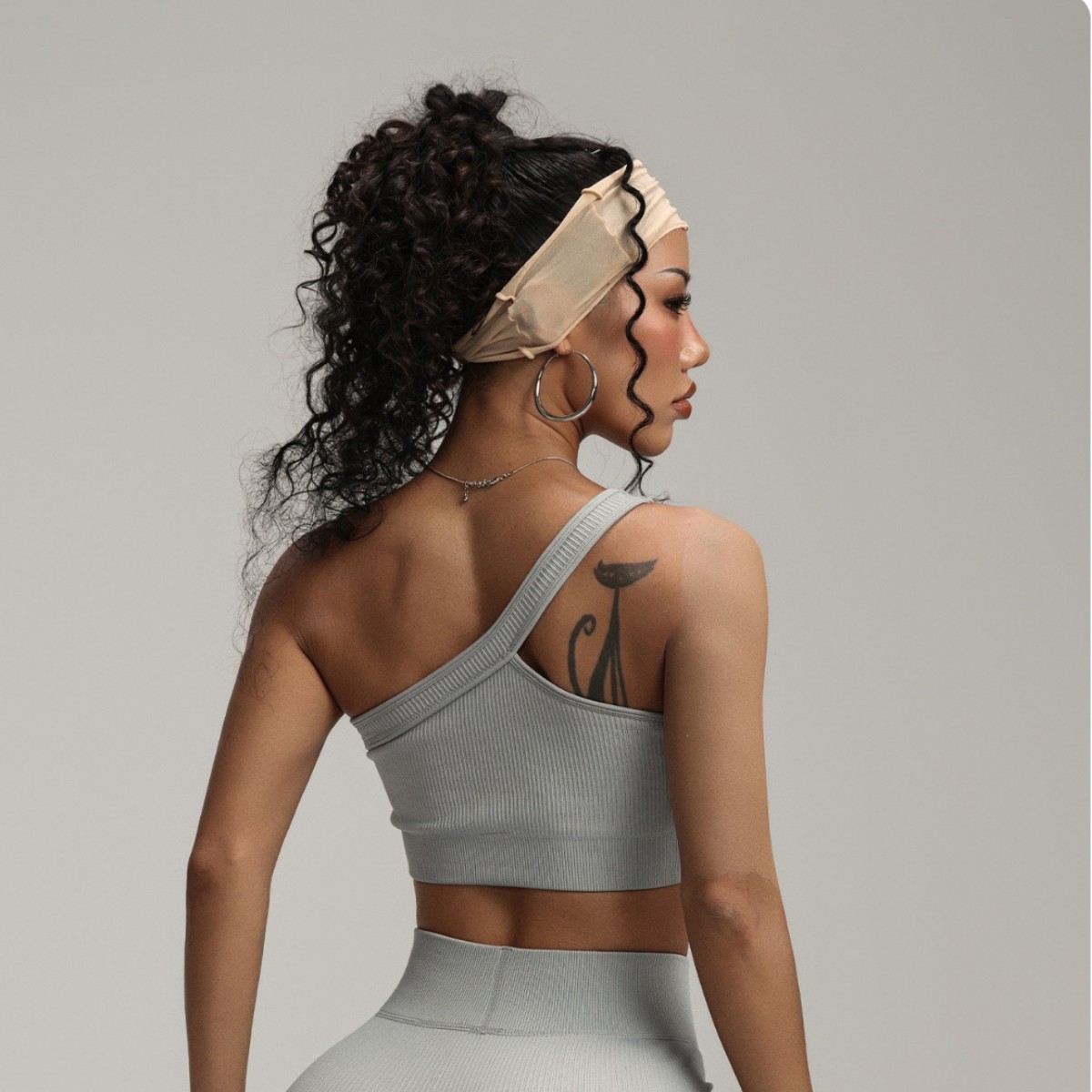 Seamless Ribbed Workout Tank Top - Soutien-gorge de sport côtelé asymétrique à