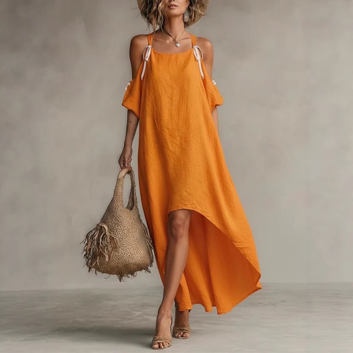 Off Shoulder Puff Sleeve Sundress - Robe d'été pour femme à manches