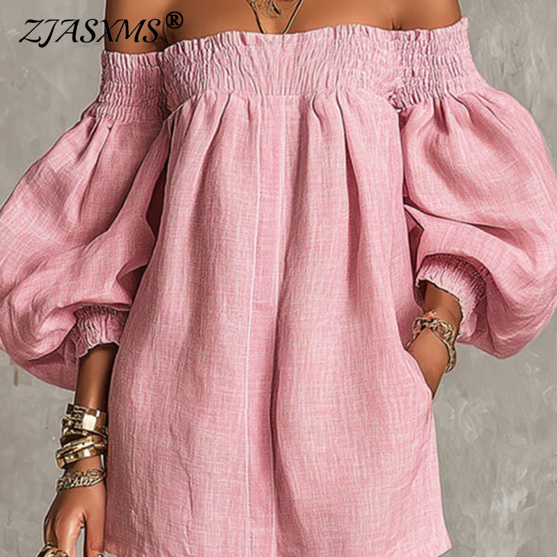 Off Shoulder Puff Sleeve Sundress - Nouvelle Robe Courte Décontractée pour Femme,