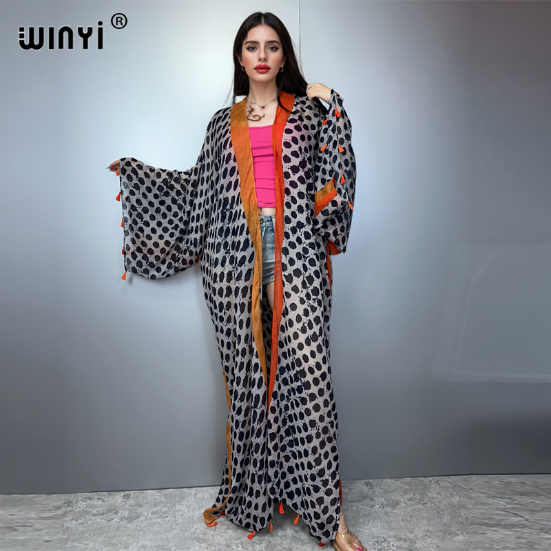 Boho Summer Beach Maxi Dress - Tenue d'été WINYI, kimono, imprimé bohème