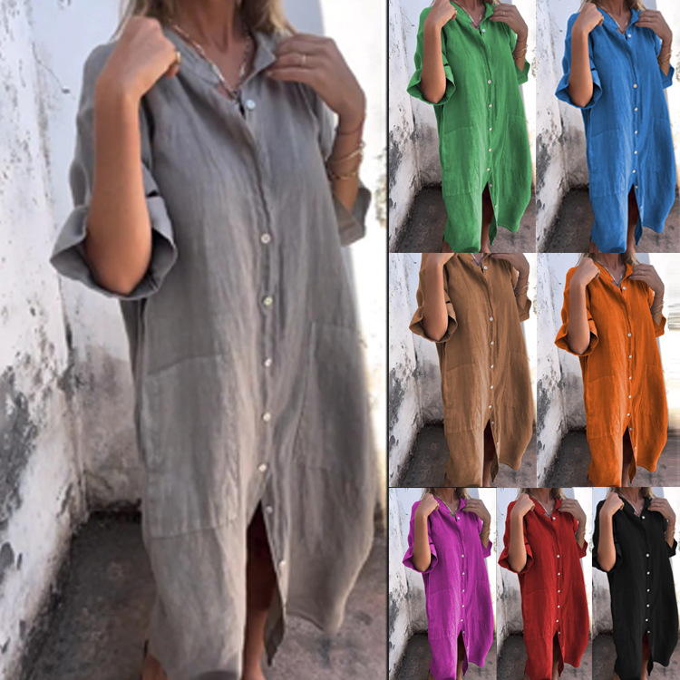 Casual Loose Linen Shirt Dress - Robe chemise décontractée pour femme 2026