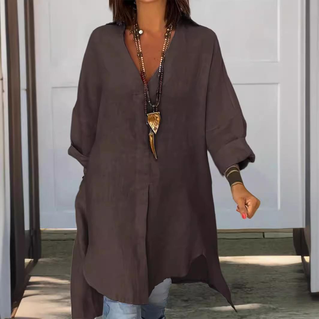 Casual Loose Linen Shirt Dress - Nouvelle Robe Chemise Décontractée en Coton