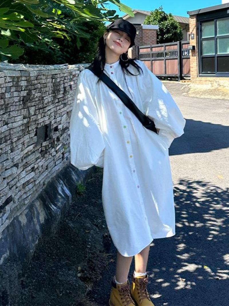 Korean Style A Line Shirt Dress - Robe chemise à manches longues grande