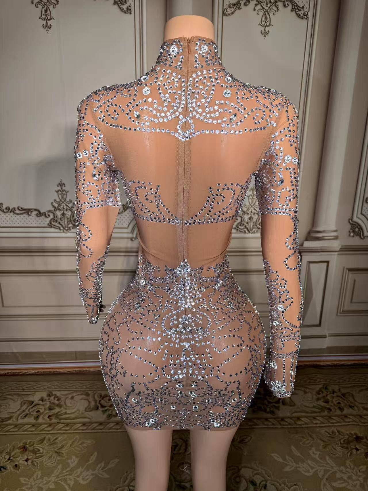 Sparkly Rhinestone Club Party Dress - ZD – Mini robe fourreau en
