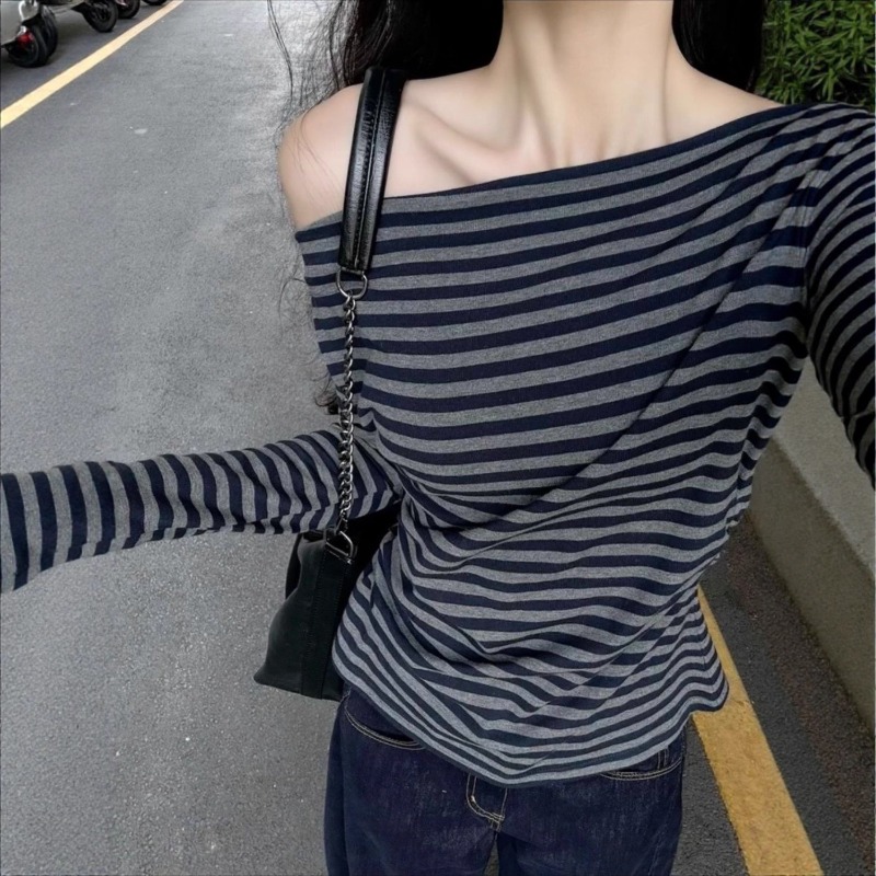 Blouses - Haut décontracté vintage rayé à épaules