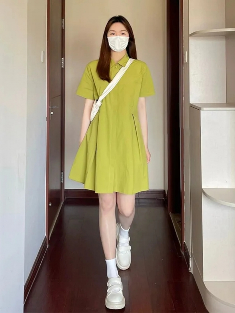 Korean Style A Line Shirt Dress - Robe chemise décontractée d'été à manches