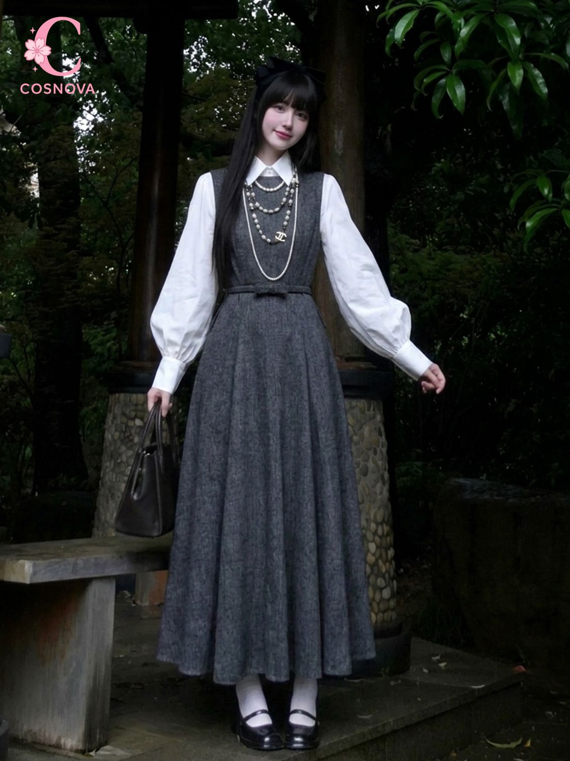 Korean Style A Line Shirt Dress - Ensemble robe 2 pièces style Hepburn
