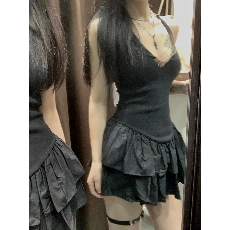 Y2K Backless Halter Mini Dress - MEXZT Y2K noir Mini robe femmes