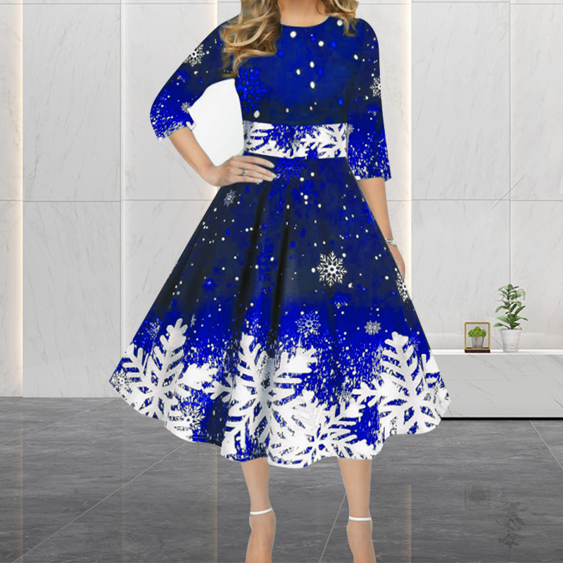 French Vintage Floral Midi Dress - Robes de noël d'hiver pour femmes,