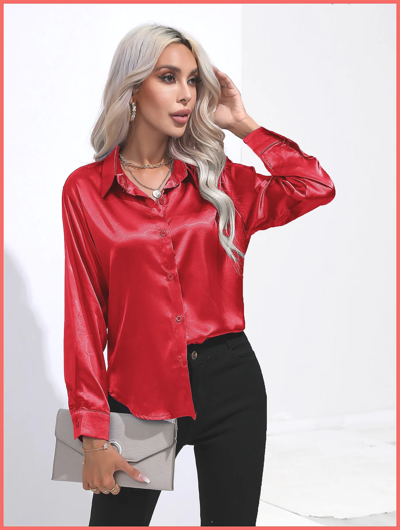 Blouses - Chemise en satin pour femme Printemps-Été