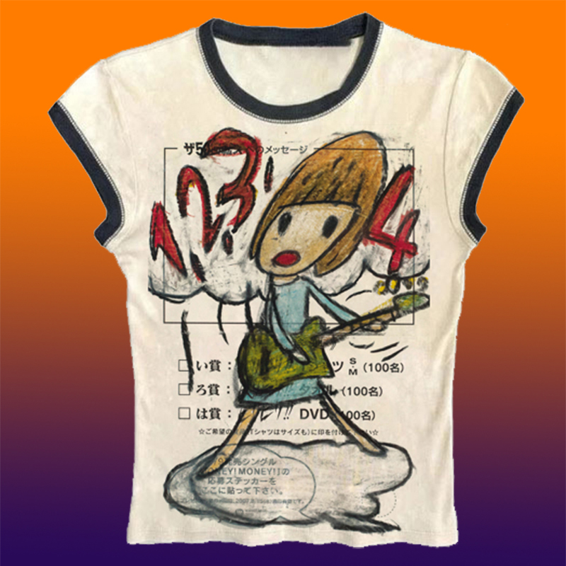 Y2K Graphic Baby Tee Crop - Y2K coréen populaire vêtements Emo été