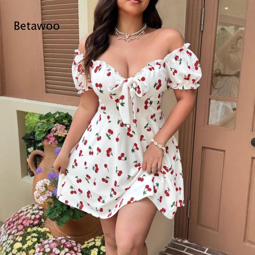 Off Shoulder Puff Sleeve Sundress - Mini-robe à imprimé floral pour femmes,
