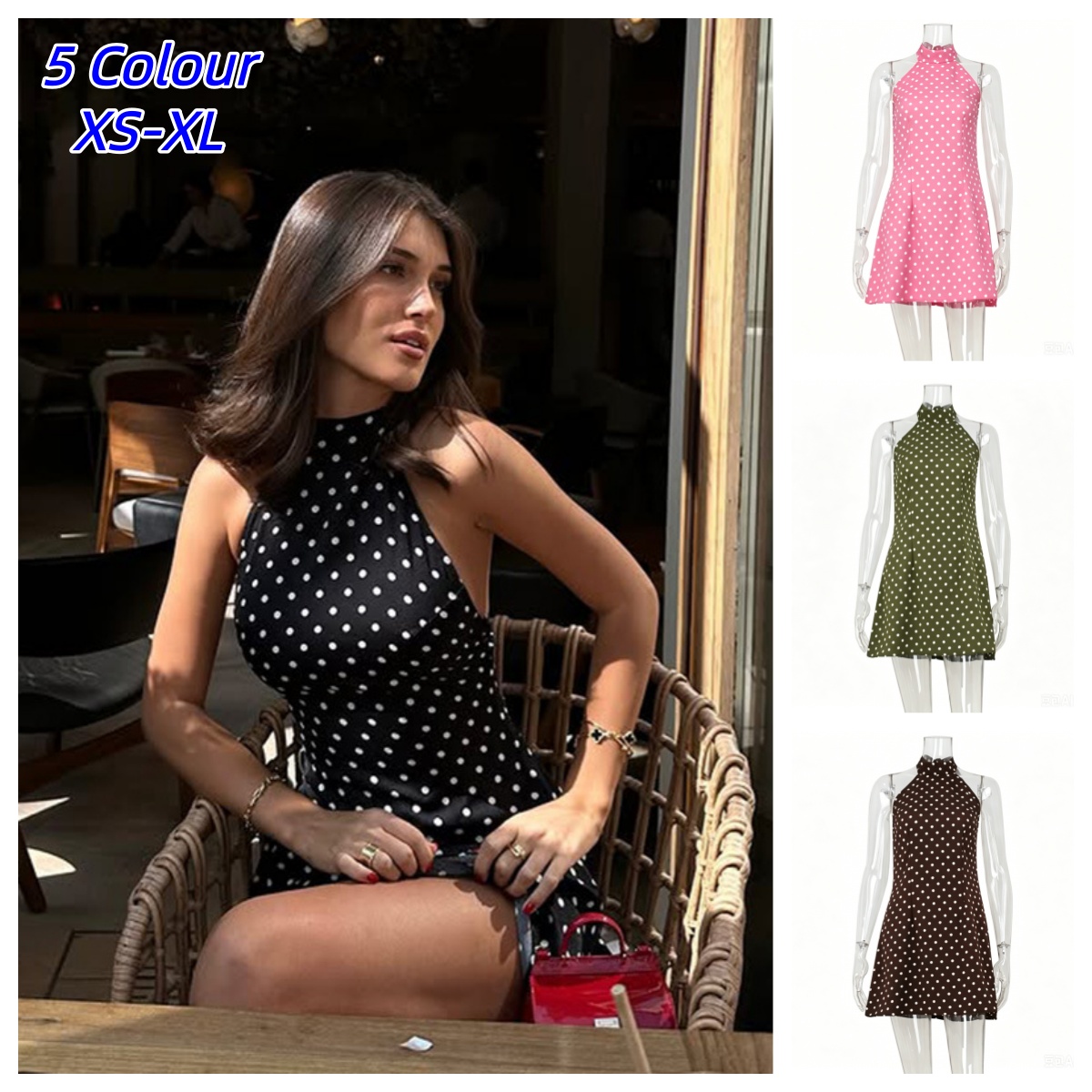 Y2K Backless Halter Mini Dress - Robe Y2K Sexy rétro à imprimé