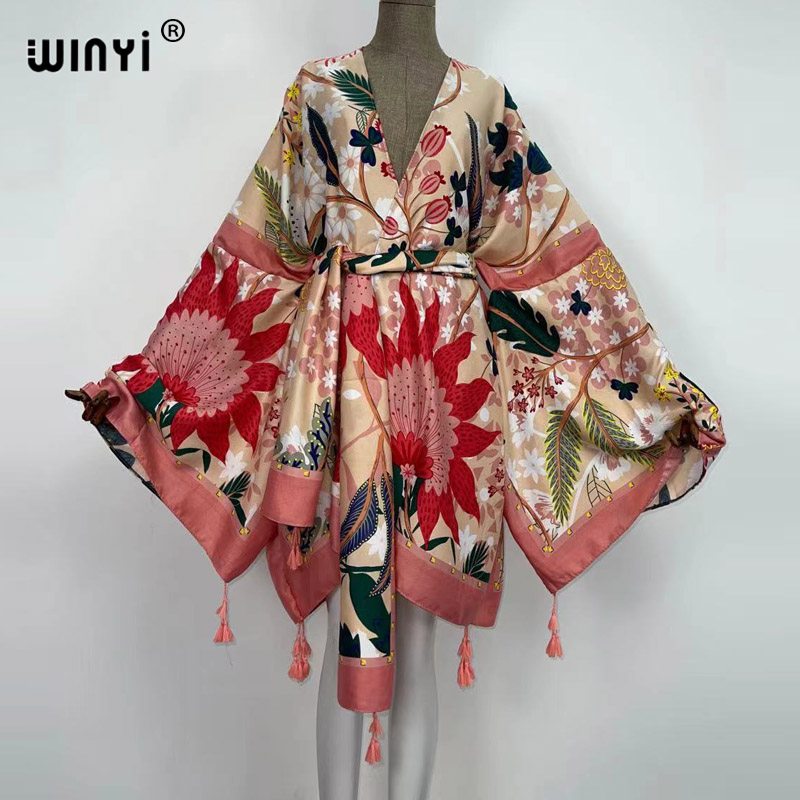 Boho Summer Beach Maxi Dress - WINYI Robes d'automne pour femmes, cardigan,