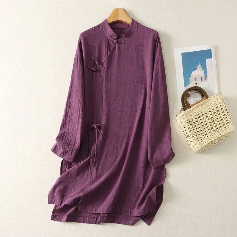 Casual Loose Linen Shirt Dress - Robe tunique décontractée pour femme en