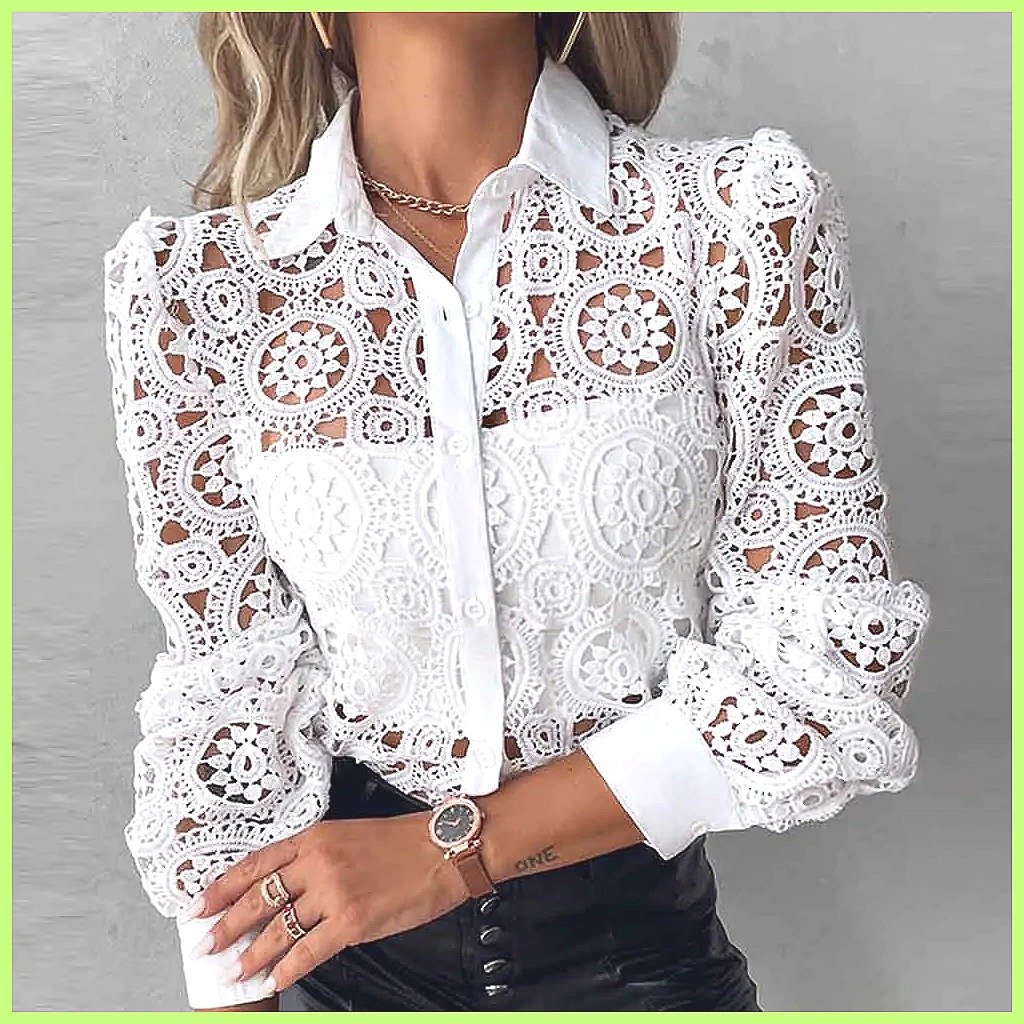 Blouses - Chemisier blanc en dentelle pour femme