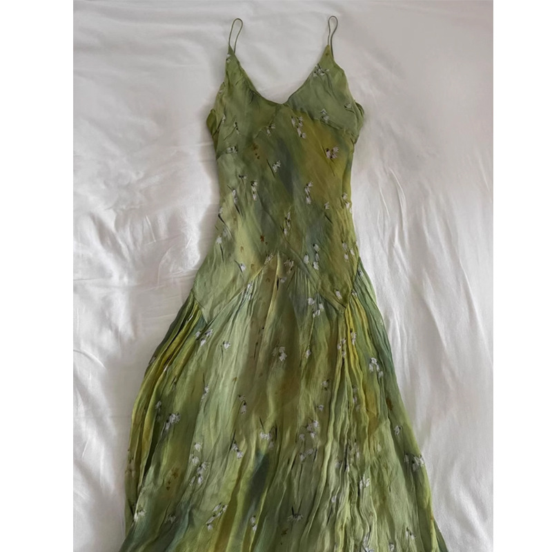 French Vintage Floral Midi Dress - Robe mi-longue Vintage élégante à imprimé
