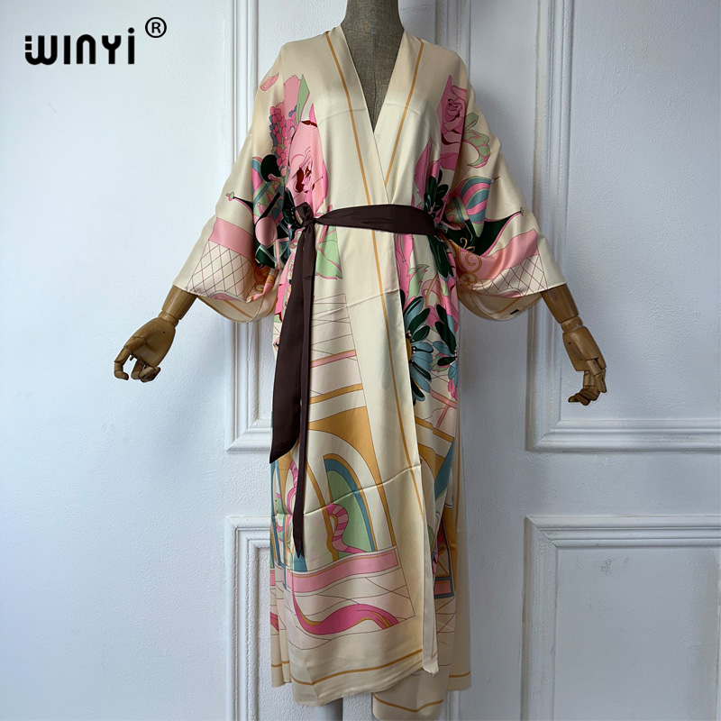 Boho Summer Beach Maxi Dress - WINYI Robe de plage kimono imprimée