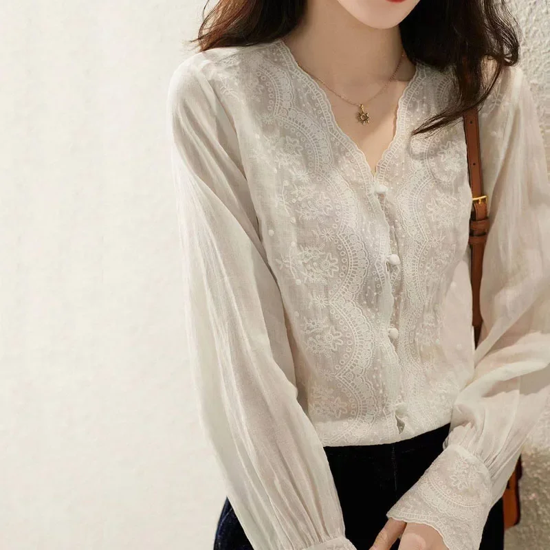 Casual Loose Linen Shirt Dress - GELITAYIN col en v à manches