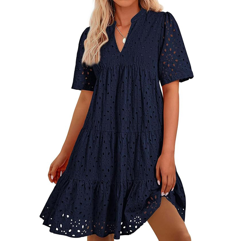 French Vintage Floral Midi Dress - Robe d'été bohème pour femmes, col