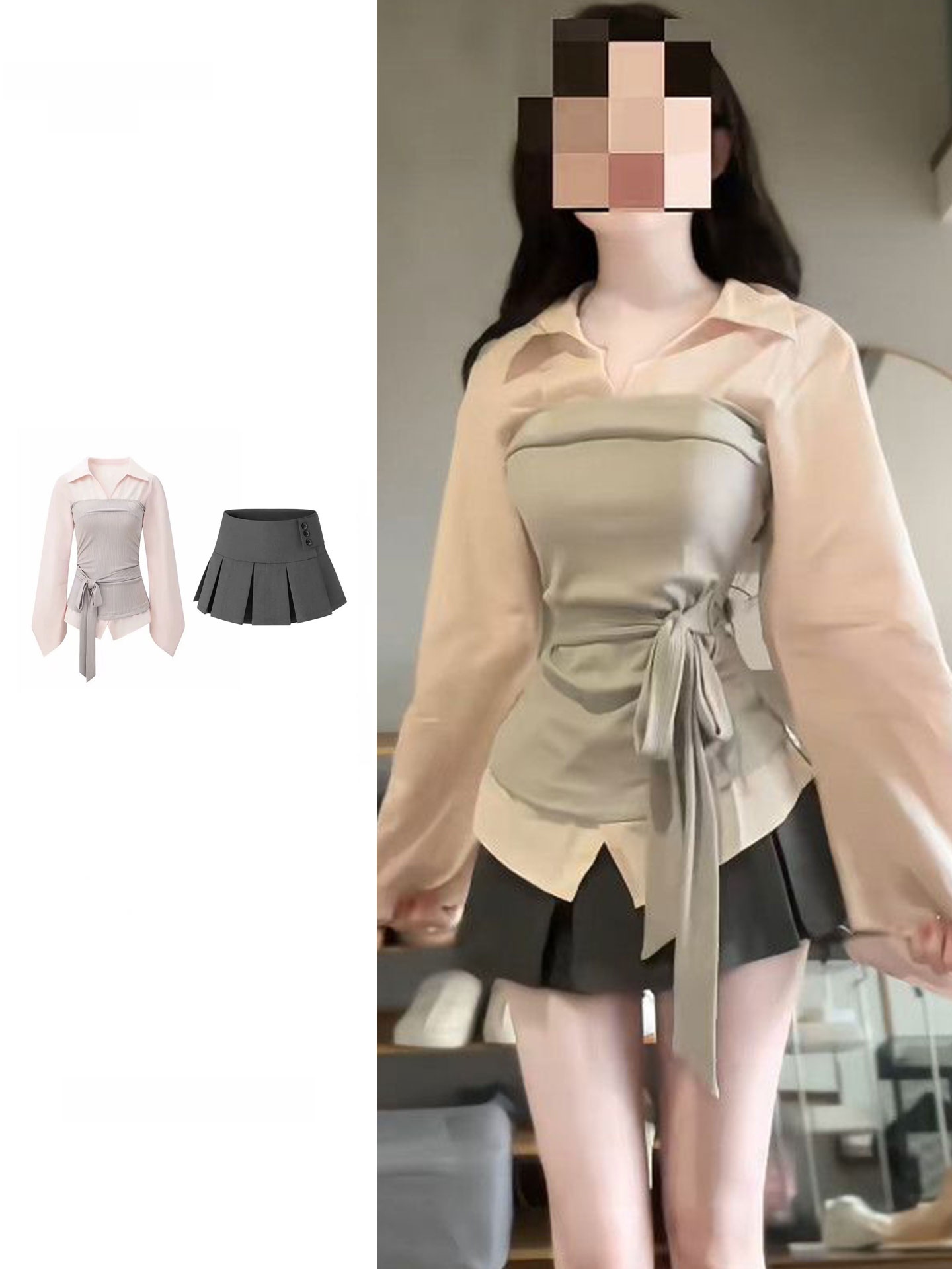 Korean Style A Line Shirt Dress - Ensemble chemise et jupe pour femme