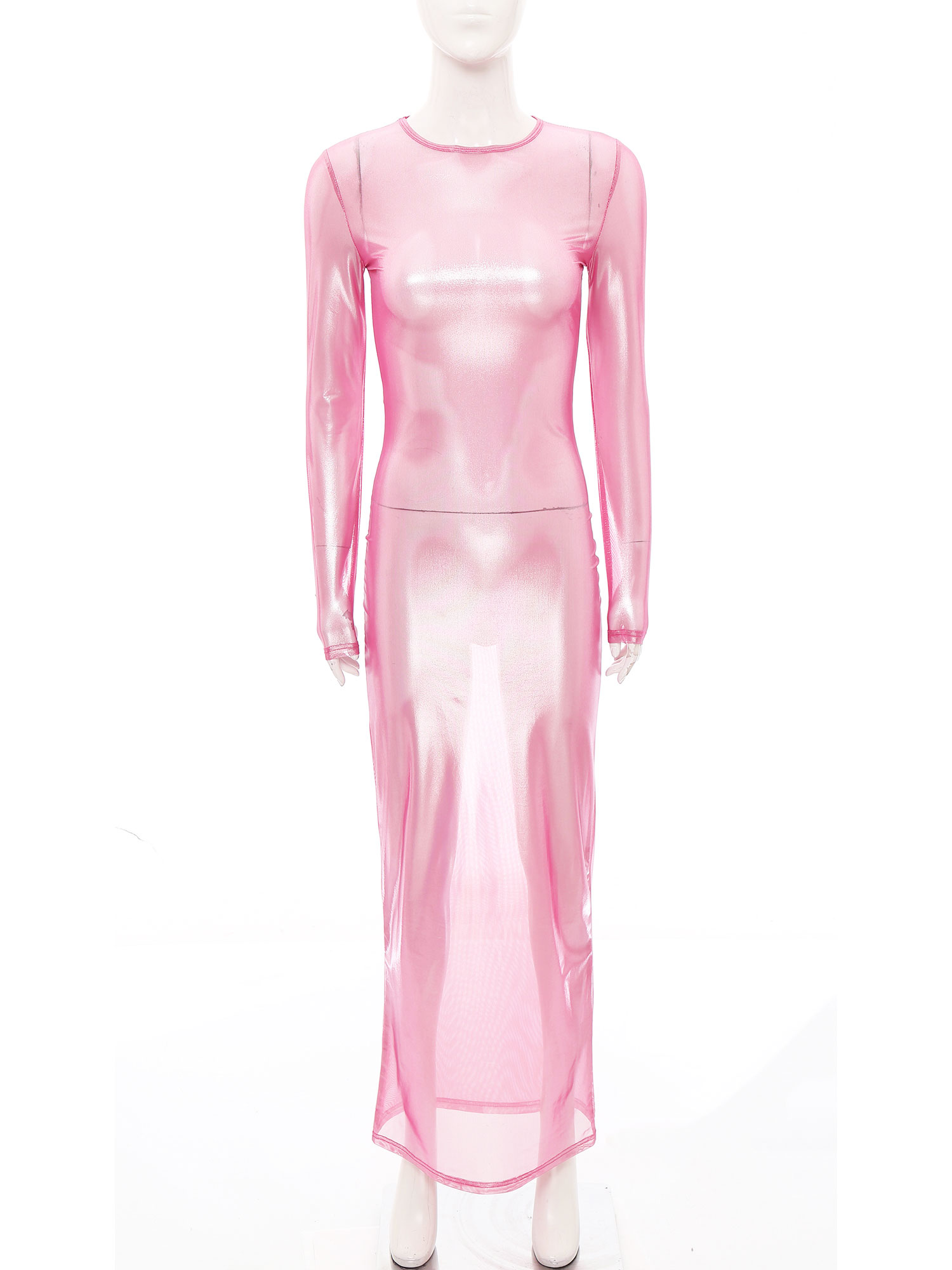 Sexy Mesh Sheer Bodycon Dress - Robe longue transparente métallique brillante pour