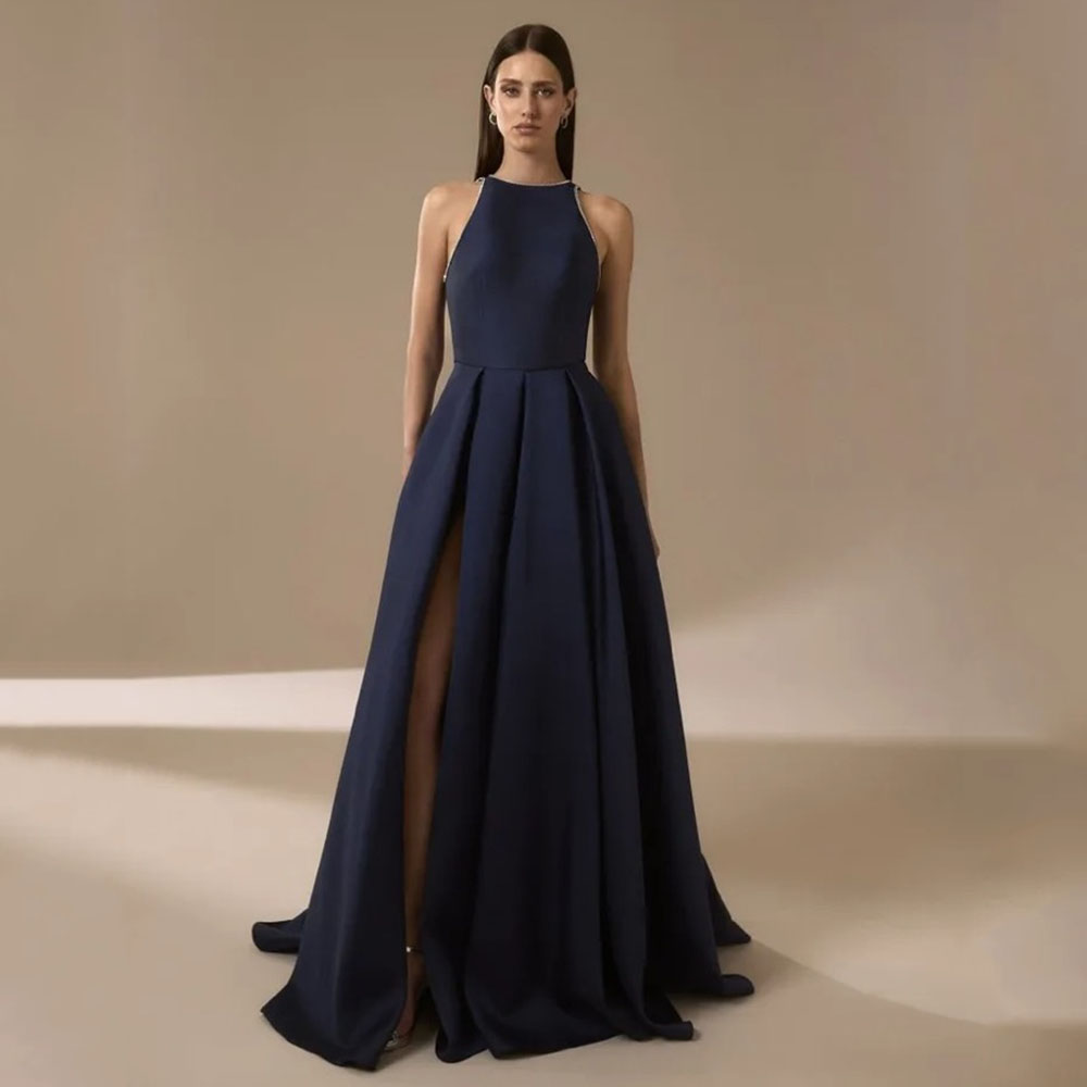 Elegant Satin Evening Gown Split - Robe de soirée en Satin bleu