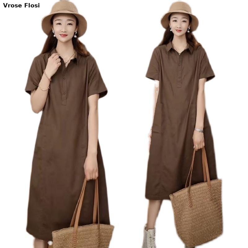 Casual Loose Linen Shirt Dress - Robe en lin à manches courtes