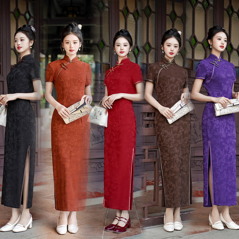 Dresses - Nouvelle Robe Longue Cheongsam Rouge Élégante