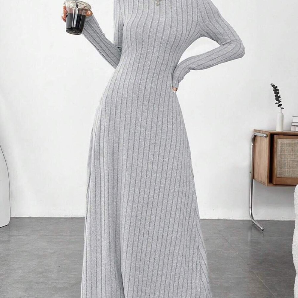 Robe élégante d'automne à col  - Bodycon Long Sleeve Ribbed Dress avis et prix