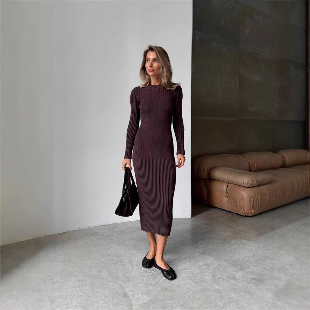 2025 printemps blanc kaki noir - Bodycon Long Sleeve Ribbed Dress avis et prix