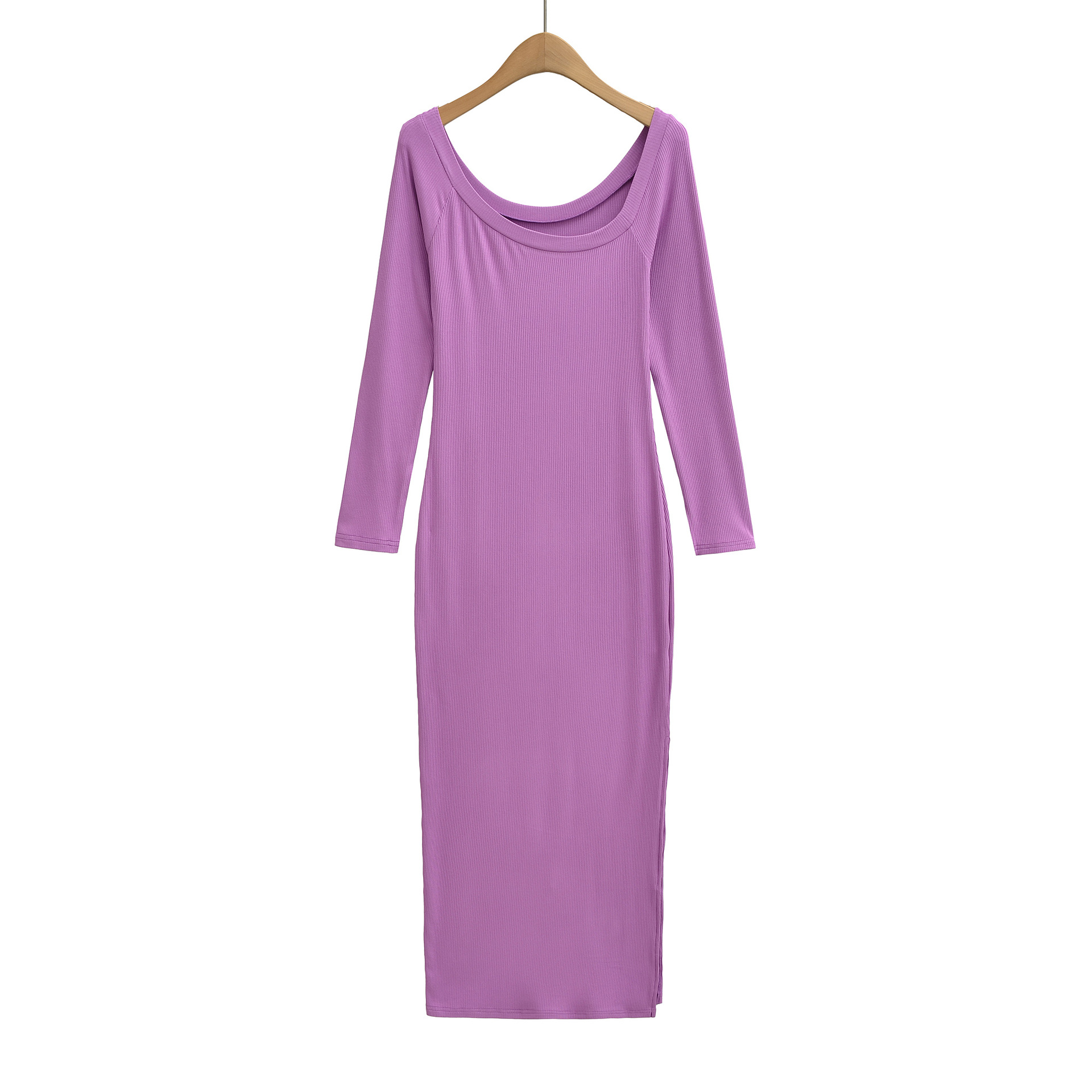 Robe côtelée pour femme, col c - Bodycon Long Sleeve Ribbed Dress avis et prix