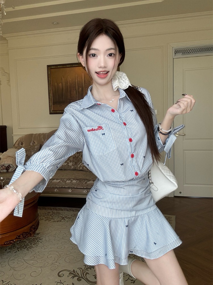 Robe chemise rayée décontracté - Korean Style A Line Shirt Dress avis et prix