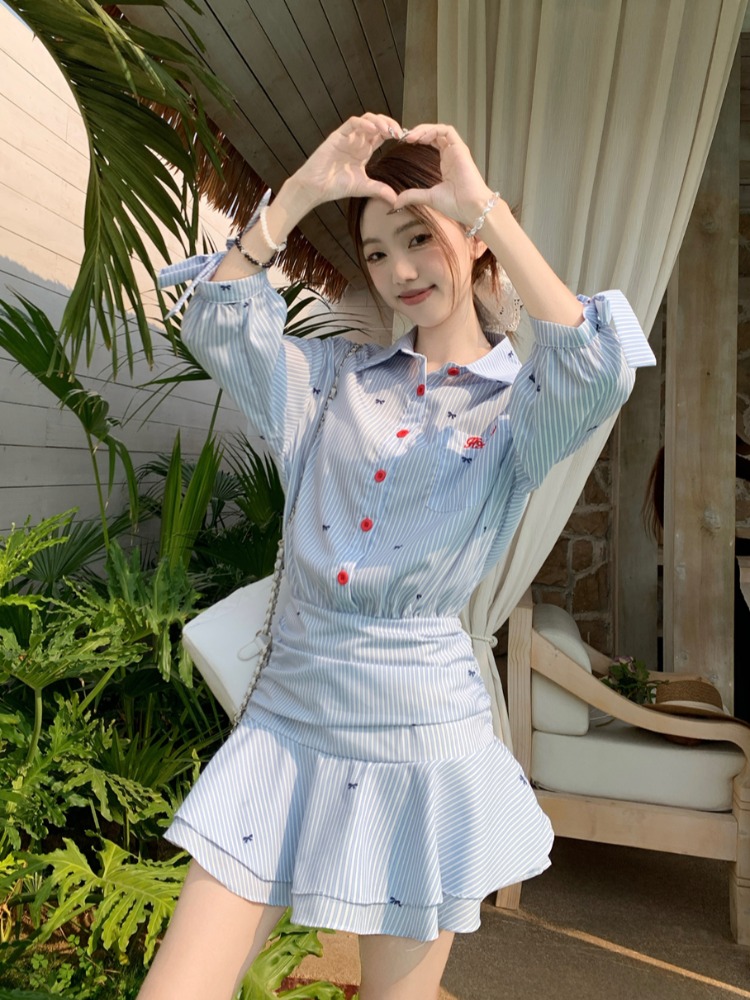 Robe chemise rayée décontracté - Korean Style A Line Shirt Dress avis et prix