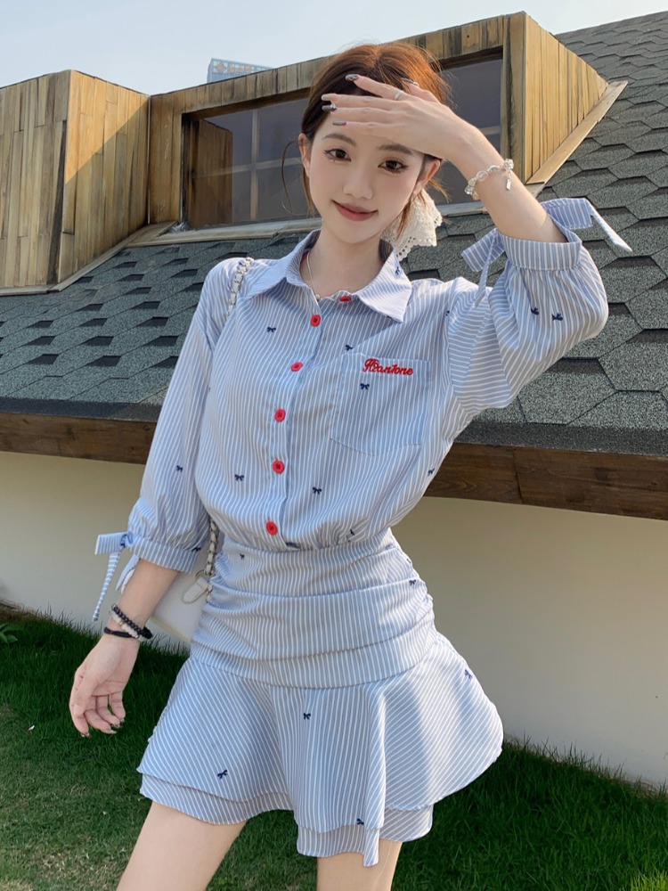 Robe chemise rayée décontracté - Korean Style A Line Shirt Dress avis et prix