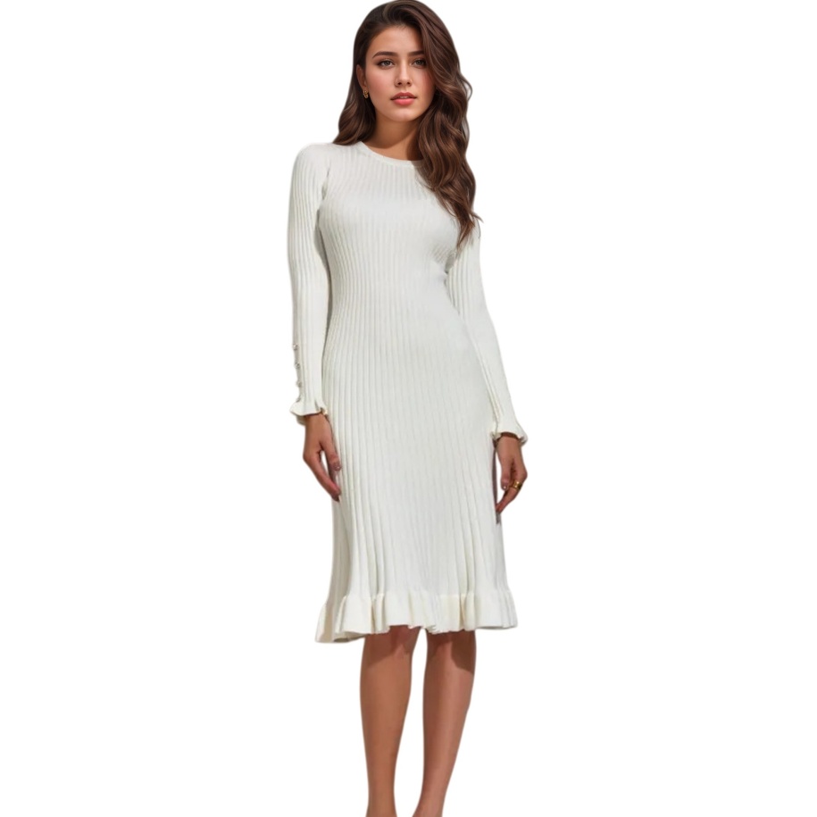 Robe moulante à manches longue - Bodycon Long Sleeve Ribbed Dress avis et prix