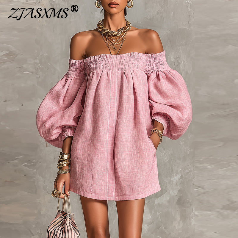 Nouvelle Robe Courte Décontrac - Off Shoulder Puff Sleeve Sundress avis et prix