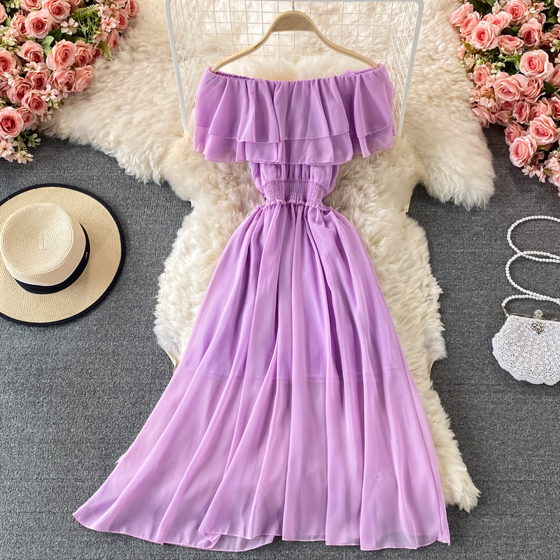 Robe de Plage Jaune pour Femme - Off Shoulder Puff Sleeve Sundress avis et prix