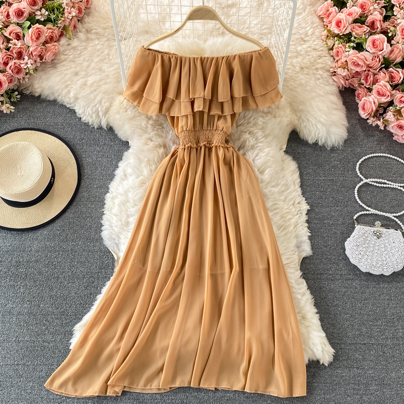 Robe de Plage Jaune pour Femme - Off Shoulder Puff Sleeve Sundress avis et prix