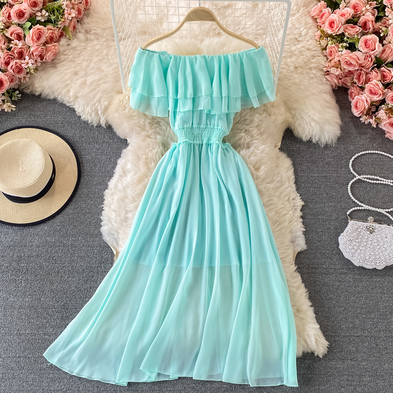 Robe de Plage Jaune pour Femme - Off Shoulder Puff Sleeve Sundress avis et prix