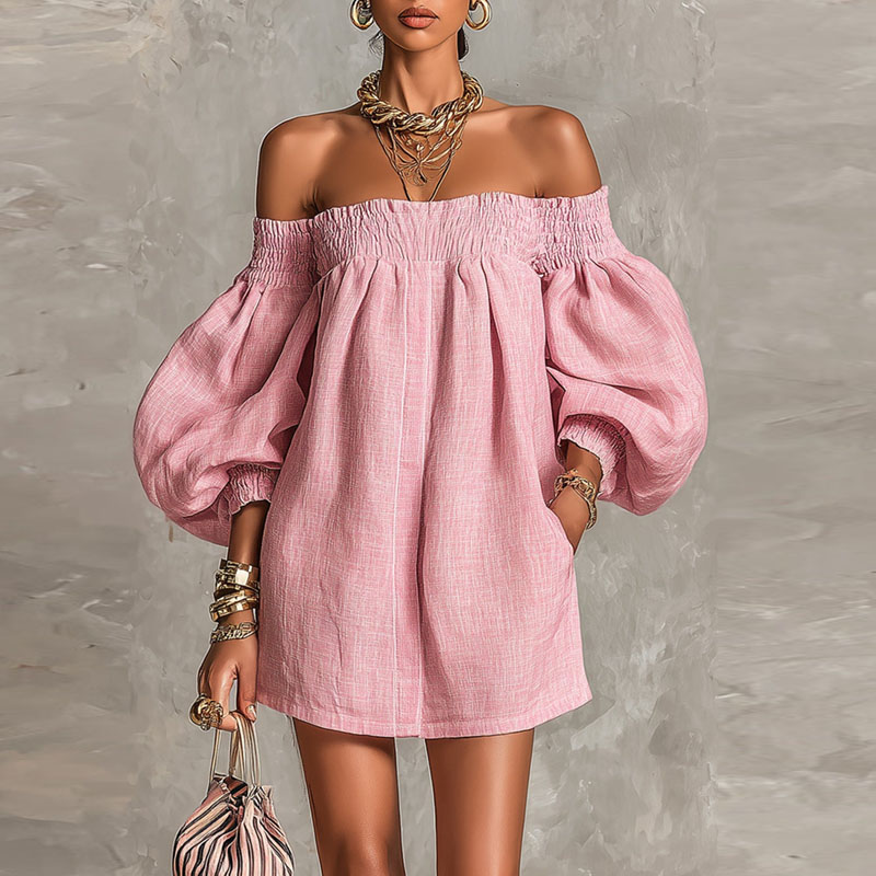 Nouvelle Robe Courte Décontrac - Off Shoulder Puff Sleeve Sundress avis et prix