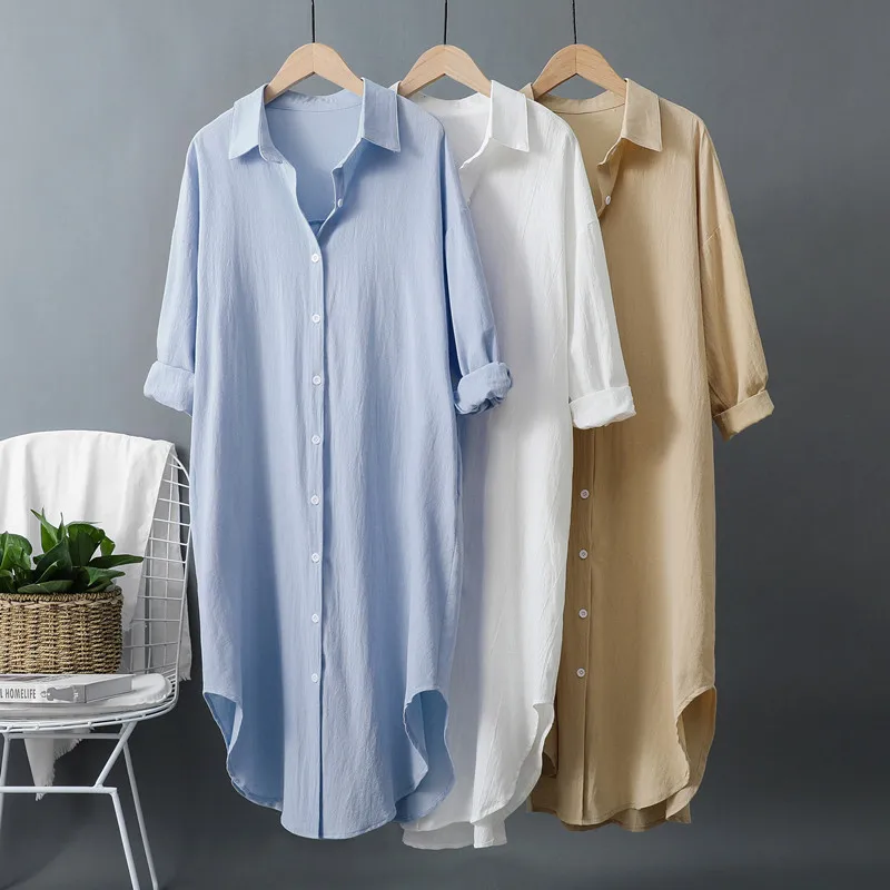 Nouvelles Robes Chemises Longu - Casual Loose Linen Shirt Dress avis et prix