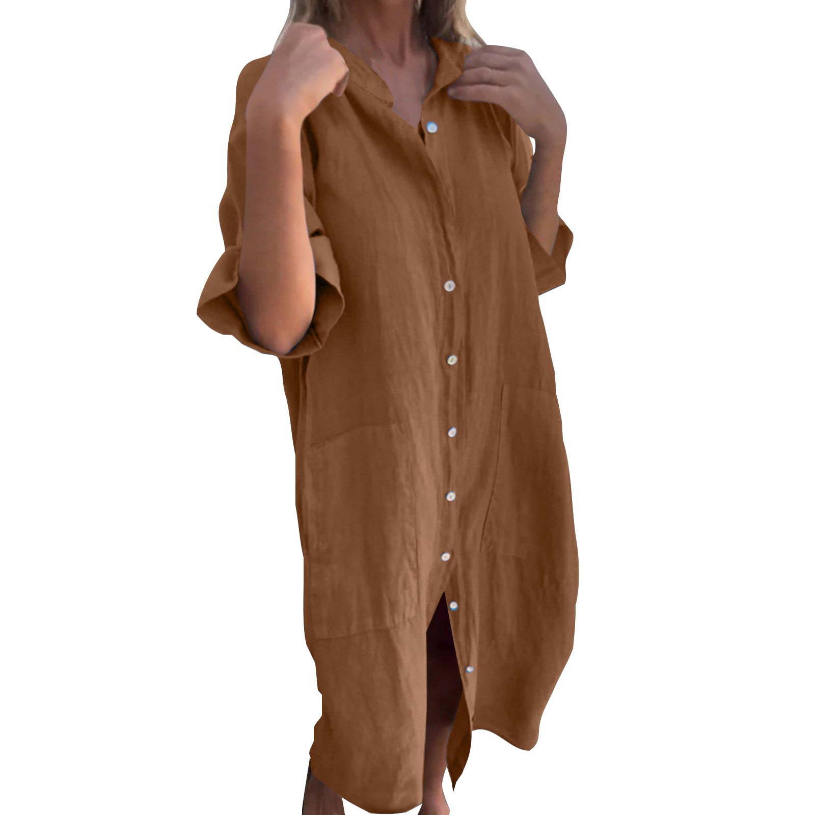 Robe chemise ample et décontra - Casual Loose Linen Shirt Dress avis et prix