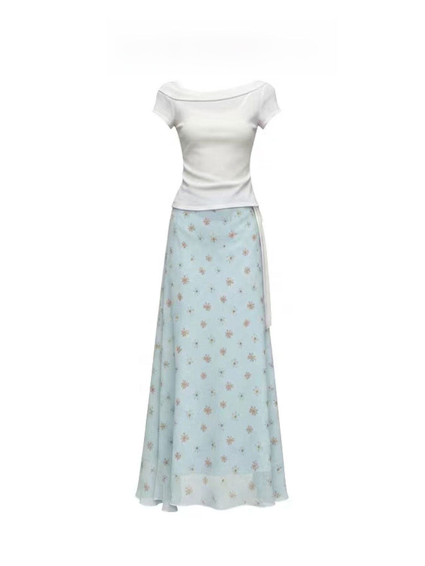 Ensemble jupe mi-longue floral - Korean Style A Line Shirt Dress avis et prix