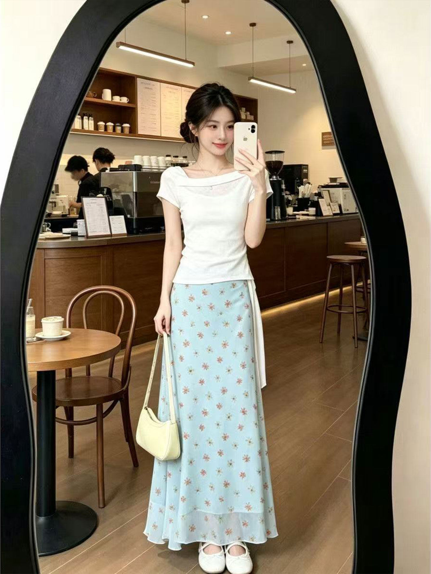 Ensemble jupe mi-longue floral - Korean Style A Line Shirt Dress avis et prix