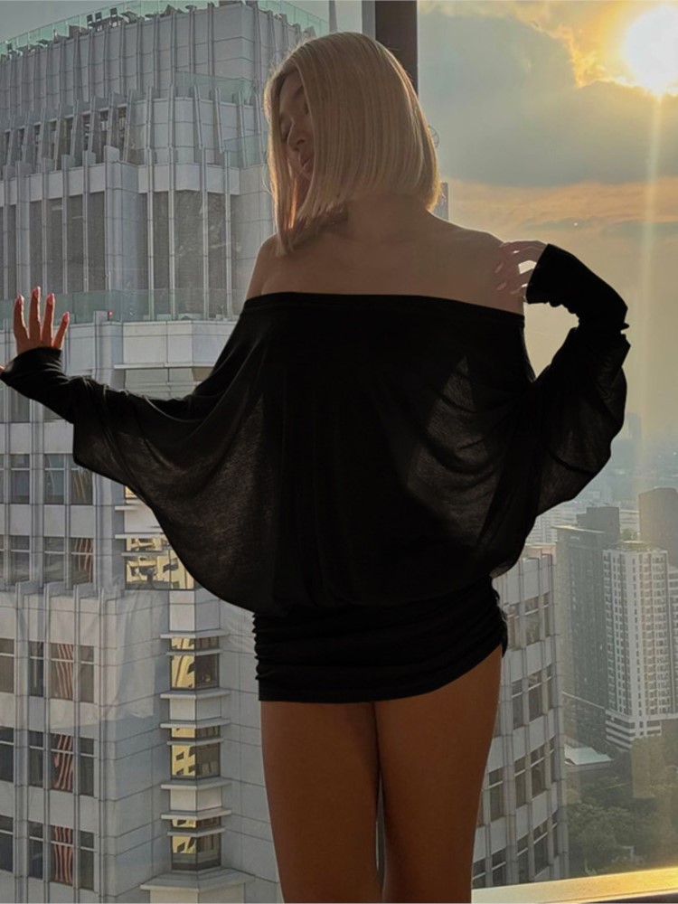 Mini Robe transparente à épaul - Sexy Mesh Sheer Bodycon Dress avis et prix