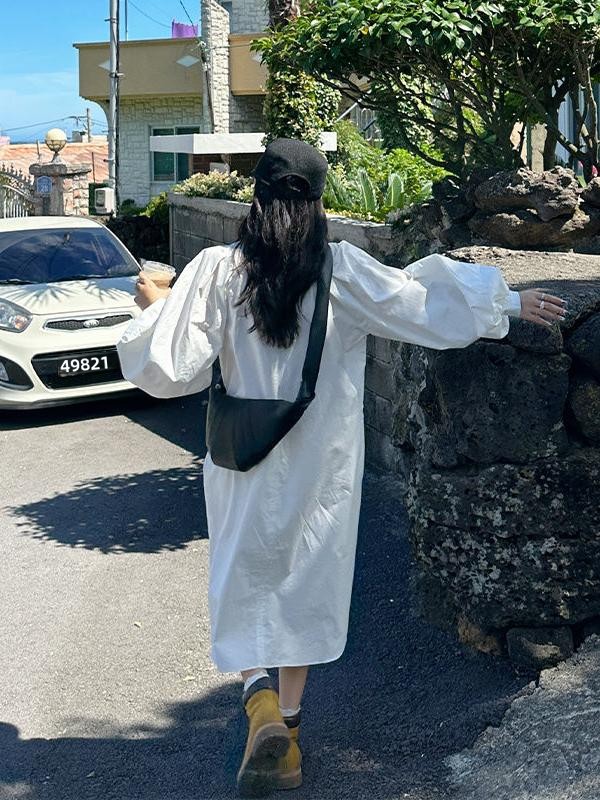 Robe chemise à manches longues - Korean Style A Line Shirt Dress avis et prix