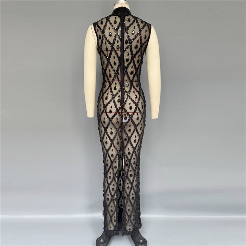 Robe de soirée noire scintilla - Sexy Mesh Sheer Bodycon Dress avis et prix