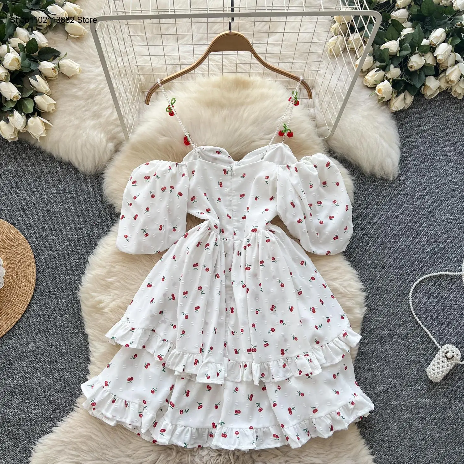 Manches bouffantes épaules dén - Off Shoulder Puff Sleeve Sundress avis et prix