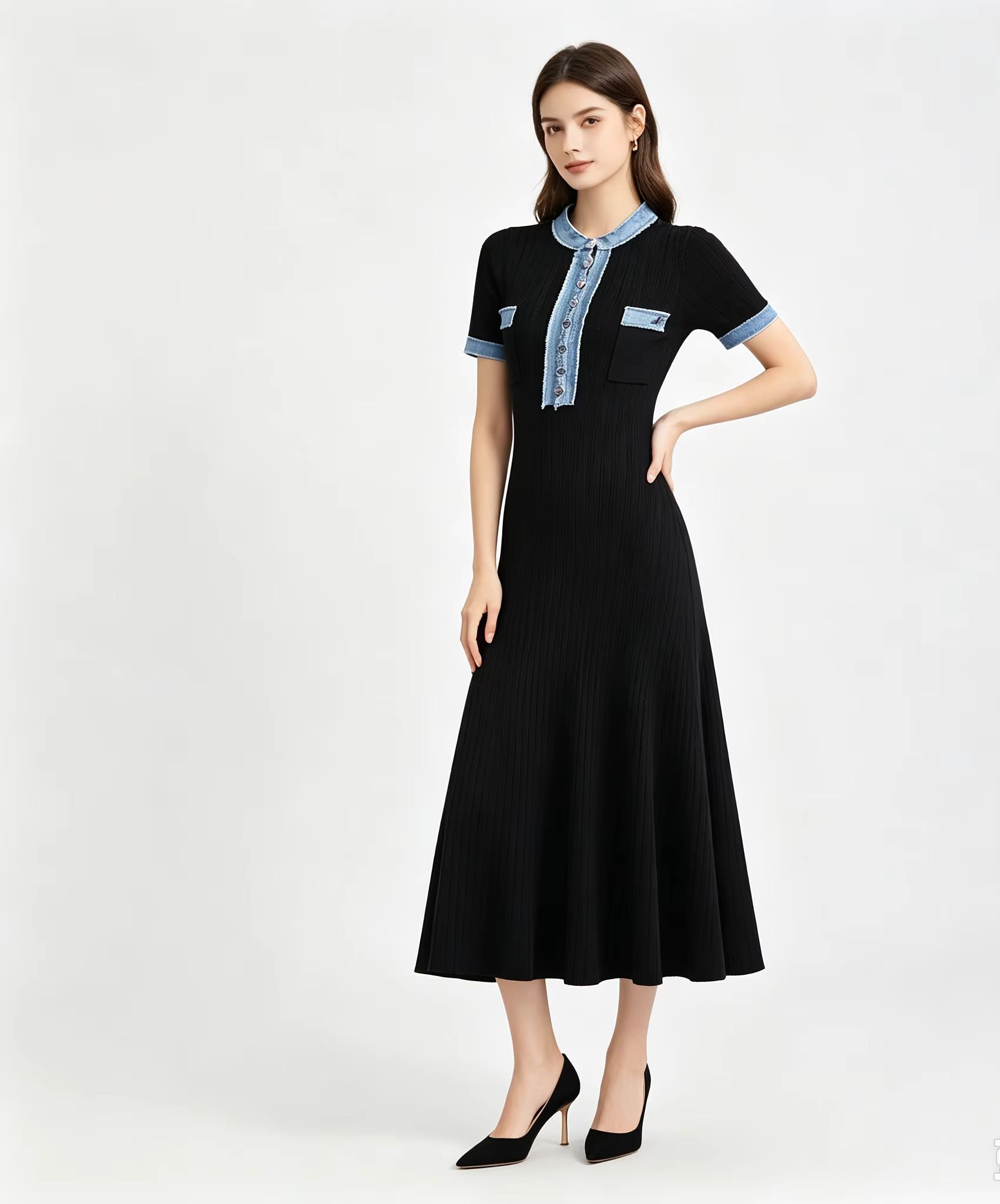 Robe longue sirène en maille c - Bodycon Long Sleeve Ribbed Dress avis et prix